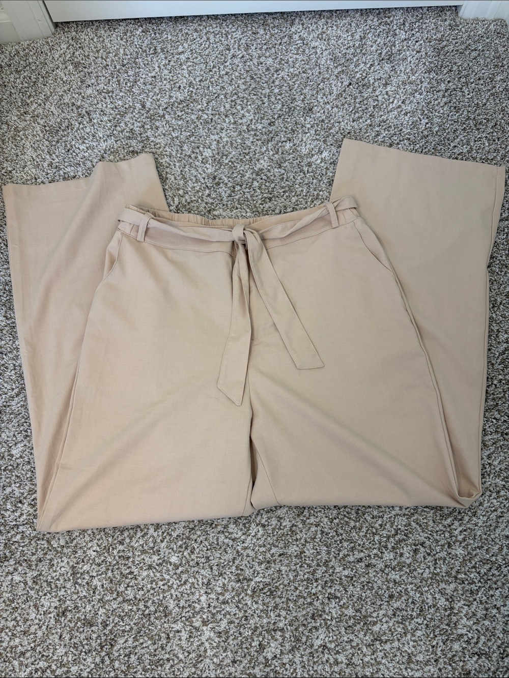 High-Rise Tie-Waist Wide Leg Pants - Cream